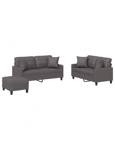 Set di Divani 3 pz con Cuscini Grigio in Similpelle