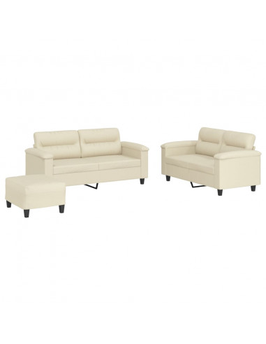 Set di Divani 3 pz con Cuscini crema in Similpelle