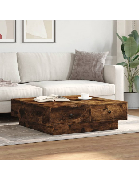 Tavolino da Salotto Rovere Fumo 90x90x28 cm Legno Multistrato