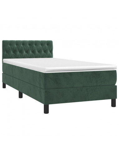 Letto a Molle con Materasso e LED Verde Scuro 90x200cm Velluto