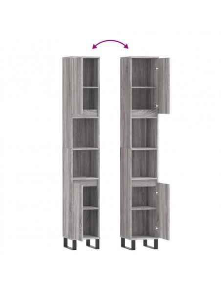 Armadietto Bagno Grigio Sonoma 30x30x190cm in Legno Multistrato