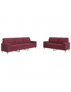 Set di Divani 2 pz con Cuscini Decorativi Rosso Vino in Tessuto 2