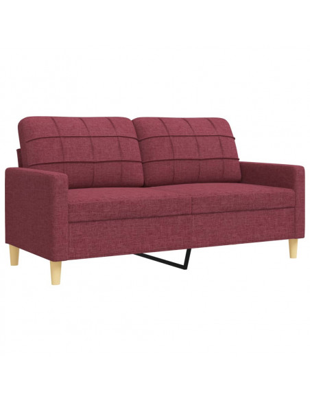 Set di Divani 2 pz con Cuscini Decorativi Rosso Vino in Tessuto