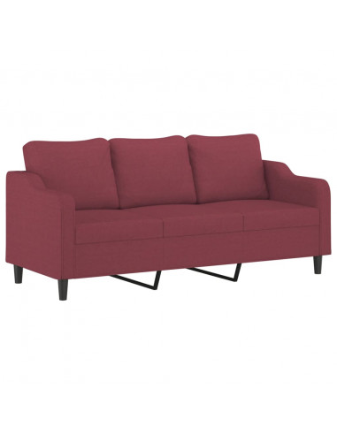 Set di Divani 3 pz con Cuscini Rosso Vino in Tessuto