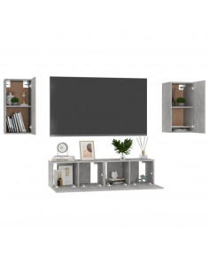 Set di Mobili Porta TV 4 pz Grigio Cemento in Legno Multistrato 2