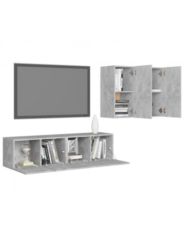 Set di Mobili Porta TV 4 pz Grigio Cemento in Legno Multistrato
