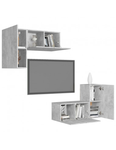 Set di Mobili Porta TV 4 pz Grigio Cemento in Legno Multistrato