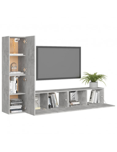Set di Mobili Porta TV 4 pz Grigio Cemento in Legno Multistrato