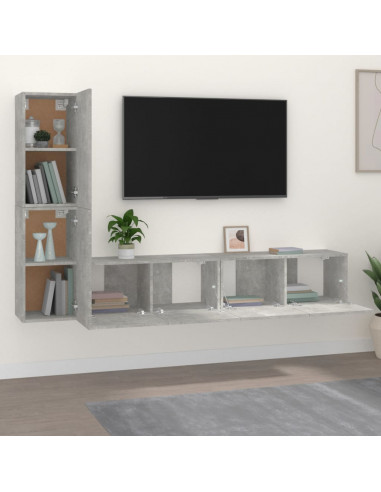 Set di Mobili Porta TV 4 pz Grigio Cemento in Legno Multistrato