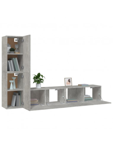 Set di Mobili Porta TV 4 pz Grigio Cemento in Legno Multistrato