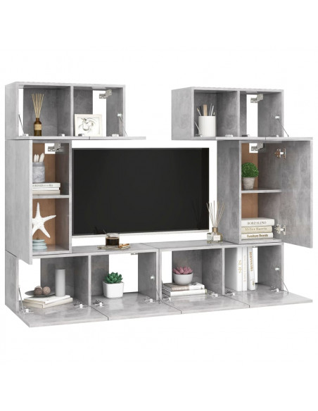 Set di Mobili Porta TV 6 pz Grigio Cemento in Legno Multistrato