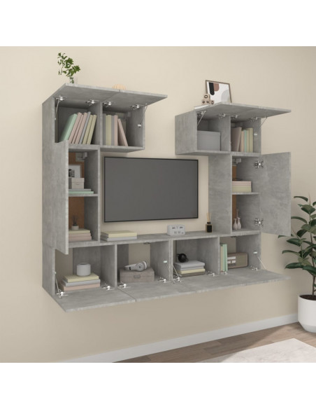 Set di Mobili Porta TV 6 pz Grigio Cemento in Legno Multistrato
