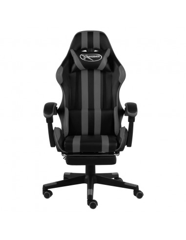 Sedia da Gaming con Poggiapiedi Nero e Grigio in Similpelle