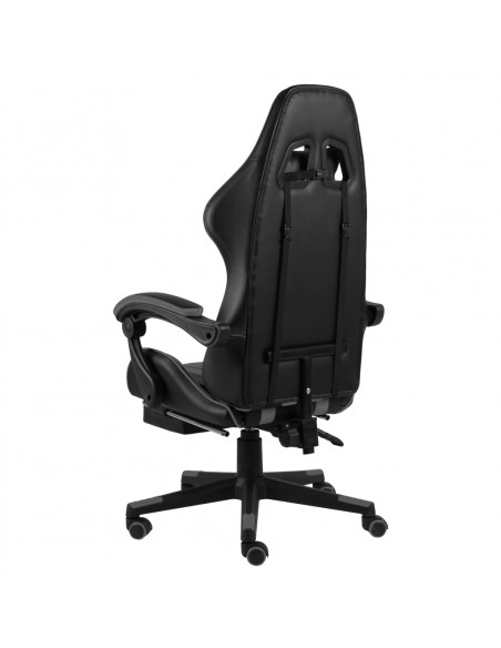 Sedia da Gaming con Poggiapiedi Nero e Grigio in Similpelle