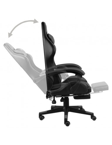 Sedia da Gaming con Poggiapiedi Nero e Grigio in Similpelle