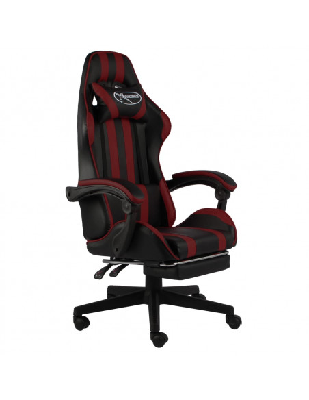 Sedia da Gaming con Poggiapiedi Nero e Rosso Vino in Similpelle