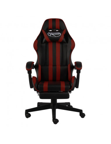 Sedia da Gaming con Poggiapiedi Nero e Rosso Vino in Similpelle