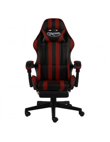 Sedia da Gaming con Poggiapiedi Nero e Rosso Vino in Similpelle