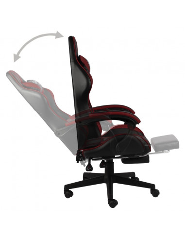 Sedia da Gaming con Poggiapiedi Nero e Rosso Vino in Similpelle