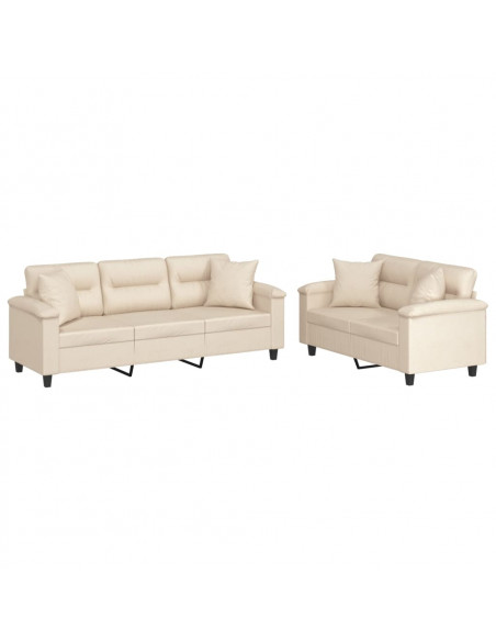 Set Divani 2 pz con Cuscini Beige in Tessuto Microfibra