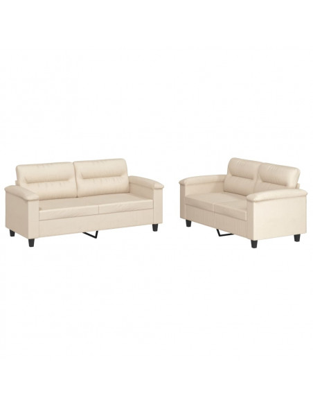 Set Divani 2 pz con Cuscini Beige in Tessuto Microfibra