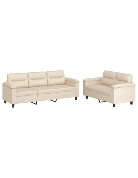 Set Divani 2 pz con Cuscini Beige in Tessuto Microfibra