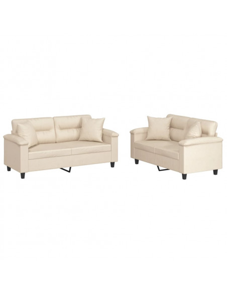 Set Divani 2 pz con Cuscini Beige in Tessuto Microfibra