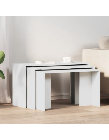 Tavolini Impilabili 3 pz Bianchi in Legno Multistrato