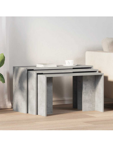 Tavolini Impilabili 3 pz Grigio Cemento in Legno Multistrato