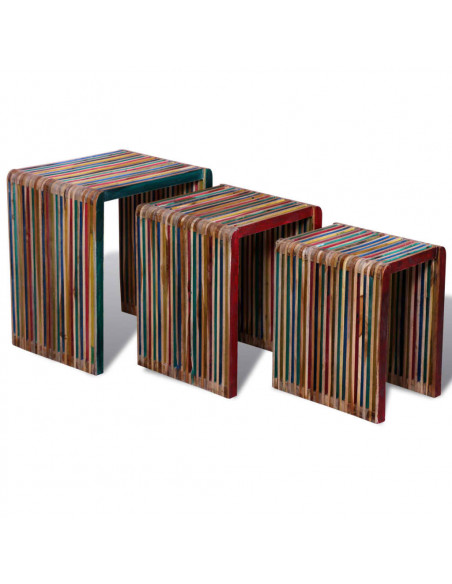 Tavoli Impilabili Set 3 pz in Teak di Recupero Colorato