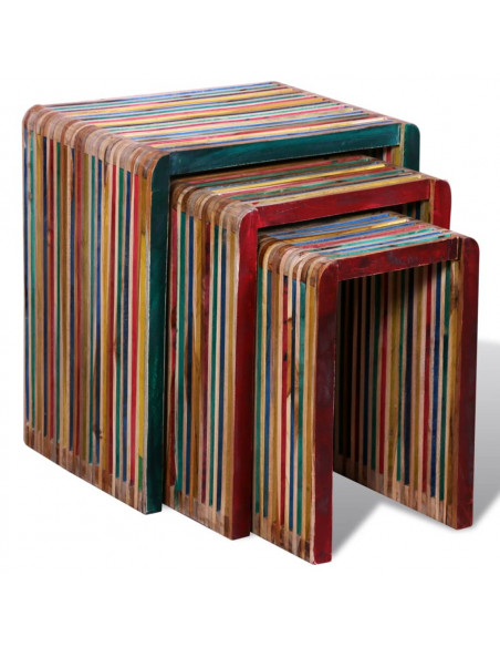 Tavoli Impilabili Set 3 pz in Teak di Recupero Colorato