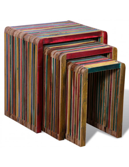 Tavoli Impilabili Set 3 pz in Teak di Recupero Colorato