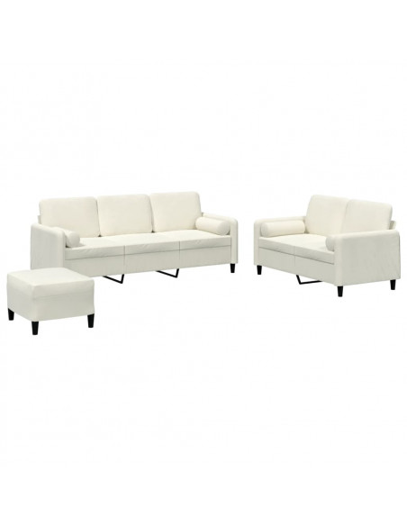 Set di Divani 3 pz con Cuscini Crema in Velluto