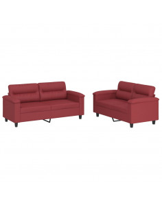 Set di Divani 2 pz con Cuscini Rosso Vino in Similpelle 2