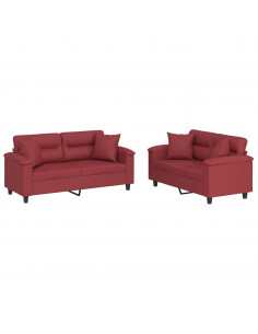 Set di Divani 2 pz con Cuscini Rosso Vino in Similpelle
