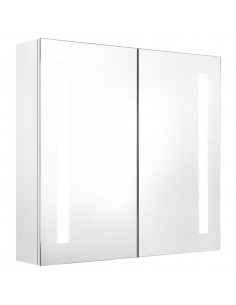 Armadietto Bagno con Specchio e LED Bianco Lucido 62x14x60 cm