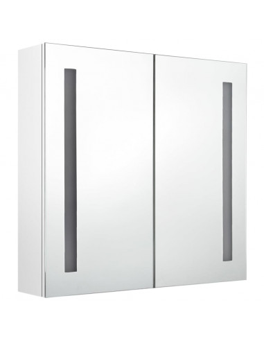 Armadietto Bagno con Specchio e LED Bianco Lucido 62x14x60 cm