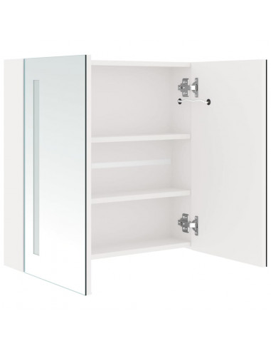 Armadietto Bagno con Specchio e LED Bianco Lucido 62x14x60 cm