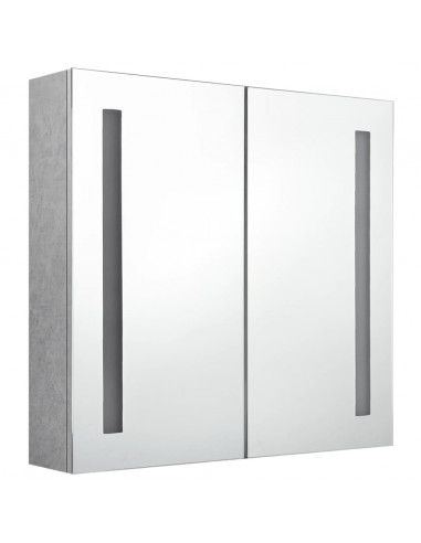 Armadietto Bagno con Specchio e LED Grigio Cemento 62x14x60 cm