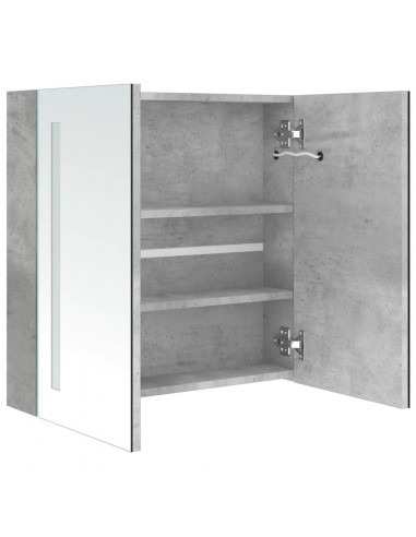 Armadietto Bagno con Specchio e LED Grigio Cemento 62x14x60 cm