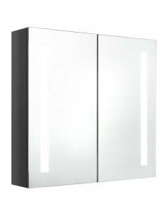 Armadietto Bagno con Specchio e LED Grigio Lucido 62x14x60 cm