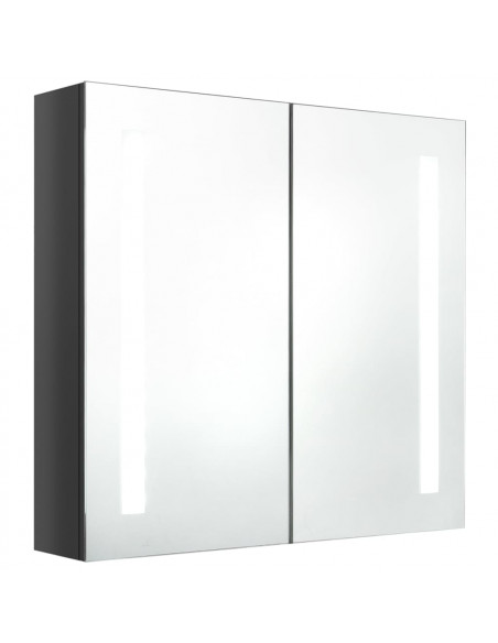 Armadietto Bagno con Specchio e LED Grigio Lucido 62x14x60 cm