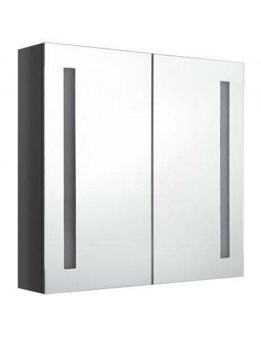 Armadietto Bagno con Specchio e LED Grigio Lucido 62x14x60 cm