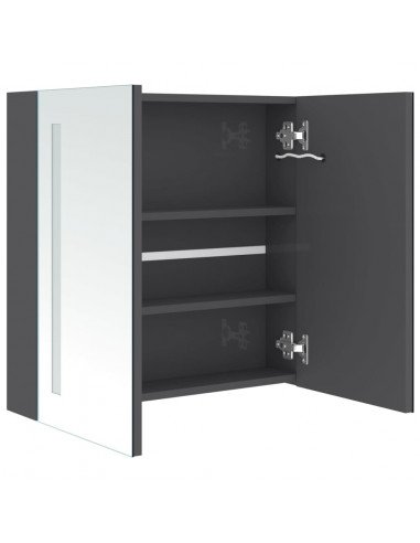 Armadietto Bagno con Specchio e LED Grigio Lucido 62x14x60 cm