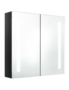 Armadietto Bagno con Specchio e LED Nero Lucido 62x14x60 cm