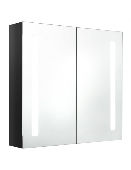 Armadietto Bagno con Specchio e LED Nero Lucido 62x14x60 cm