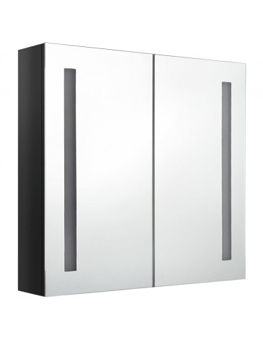 Armadietto Bagno con Specchio e LED Nero Lucido 62x14x60 cm