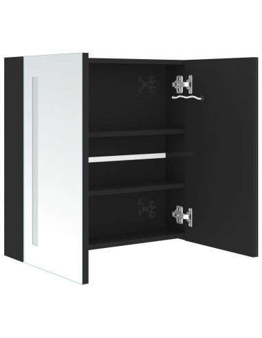 Armadietto Bagno con Specchio e LED Nero Lucido 62x14x60 cm
