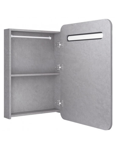 Armadietto Bagno con Specchio e LED Grigio Cemento 60x11x80 cm