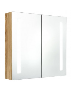 Armadietto Bagno con Specchio e LED Rovere 62x14x60 cm